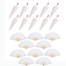 10pcs White Paper Umbrella Parasol  10pc Hand Fan DIY Craft Wedding Home Decor