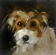 Original Oil Painting Dog Cute Puppy Pet Animal Portrait Signed Custom Artwork