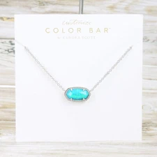 NWOT Kendra Scott Elisa Kyocera Opal Turquoise Necklace Silver Tone