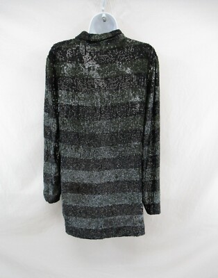 トップス Emporio Armani cardigan with sequins NWT EMPORIO ARMANI Women's One Button Sequin Stripe Cardigan Size