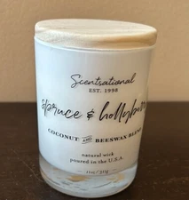 Scentsational Spruce & Hollyberry  Candle  Glass Jar 11 Oz  Coconut Wax
