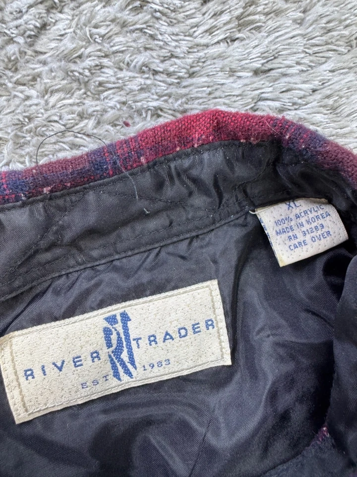 Vtg River Trader Jacket Mens XL Red Buffalo Plaid Acrylic Lined Flannel Shacket - Image 3 of 4