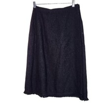 60s-70s Vintage Towncliffe Black Wool Boucle Wrap Fringe Skirt Size 6-8