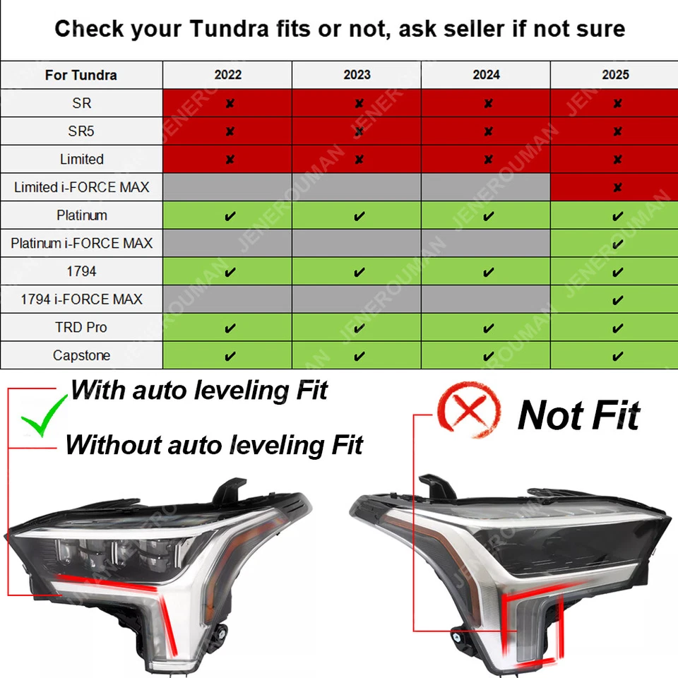 Left For 22-25 Toyota Tundra Headlight Head Light Lamp With Auto Leveling Motor Foto 2 de 4