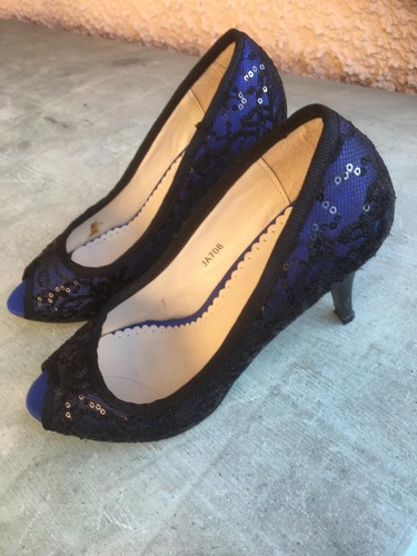 Damen Pumps Peep-Toe Gr. 37 blau-schwarz Spitze m. Pailetten JV"A mit Spitzen - Bild 2 von 8