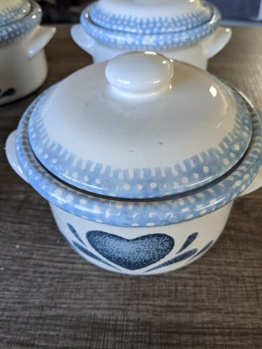 JUEGO DE 4 OLLAS SOPERAS CORELLE COORDINATES BLUE HEARTS CROCK FRIJOL ENVÍO GRATUITO A EE. UU. - Imagen 3 de 7