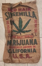 VTG 1990s RED HAIR Sinsemilla Marijuana BURLAP Bag Organic California 33"x21"