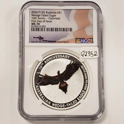 2024-P125 $1 Australia 1 oz Silver Wedge Tailed Eagle Mercanti NGC MS 70 - Q2352
