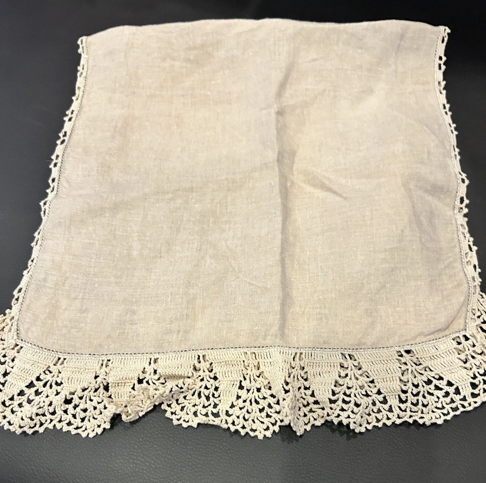 Vintage Ecru Linho Natural Bordado Feito à Mão Corredor de Mesa Francês Guardanapo 12x24" - Imagem 4 de 4