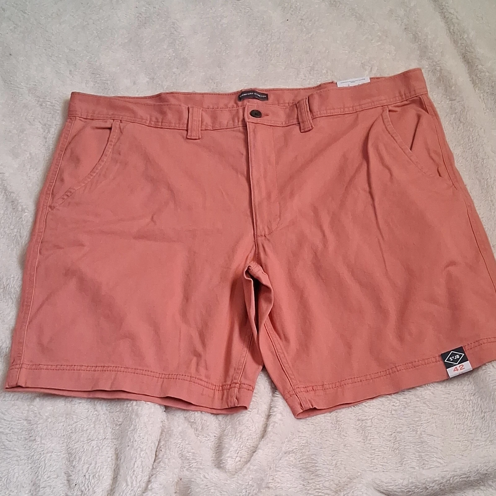 St. John's Bay Chino Shorts Prairie Pink Cotton Flat Front Comfort Stretch 9" M…