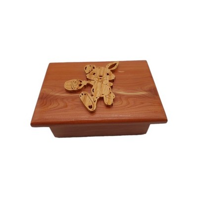 Wooden Jewelry Trinket Box Easter Bunny Rabbit Hinged Lid READ