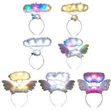 LED Angel Wing Halos Hairband Music Concert Halloween Party Headband for Girls