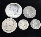 1964 Kennedy Half Dollar and Quarters 90% Silver  Coins Lot Of 5 Low Reserve