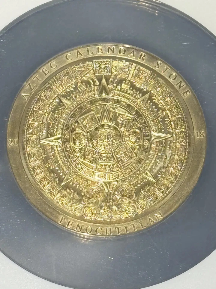 2018 Cook Islands 3 oz Gilt Silver Antique Aztec Calendar Stone NGC MS-69 - Image 4 of 4