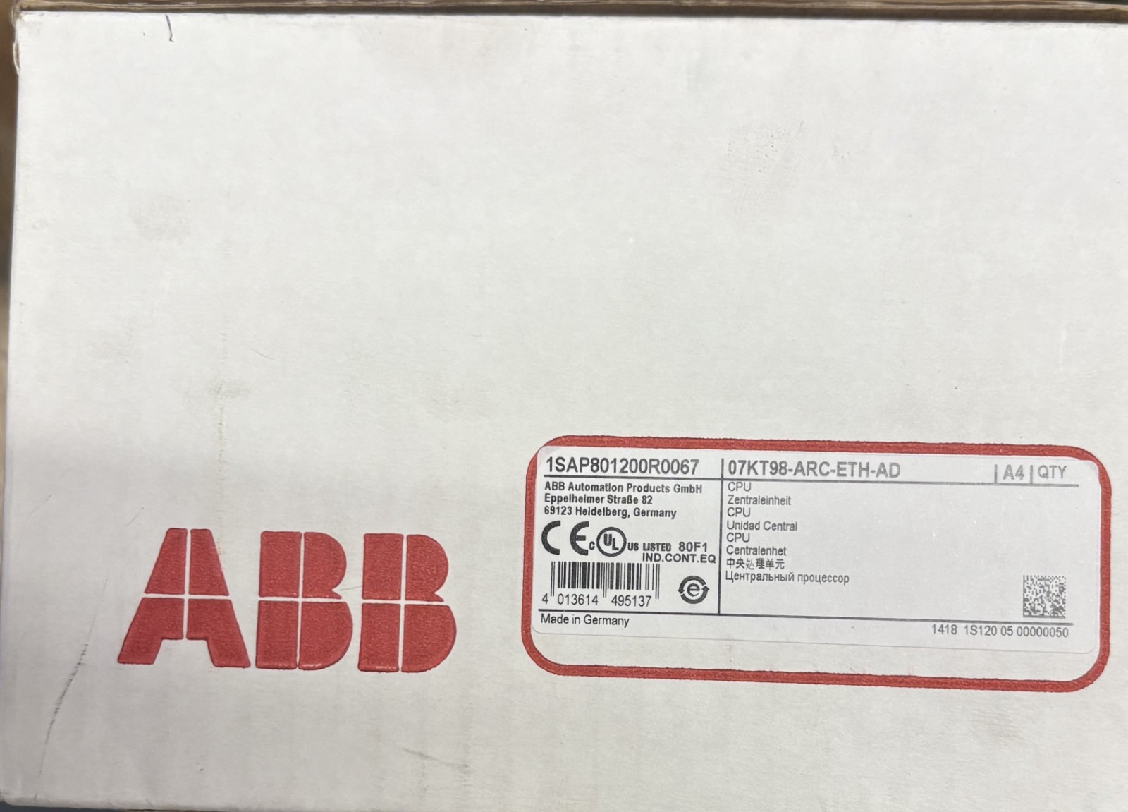 ABB 1SAP801200R0067 KT98 COMMUNICATION PLC I/O Module-NIB