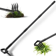 Hula Garden Hoe and 4 Tines Rake 2-in-1 Tool for Weeding Cultivator