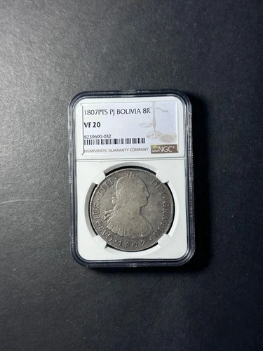 Bolivia Carlos IIII silver 8 reales 1807 Potosi NGC VF20