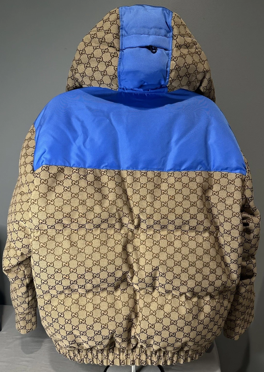 Gucci GG Jacquard Tela con Piumino Giacca con Cappuccio Cammello Uomo Taglia 56 Autentico