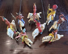 Vintage Michel France Hard Plastic Horses Indians 16 Pieces French Figures