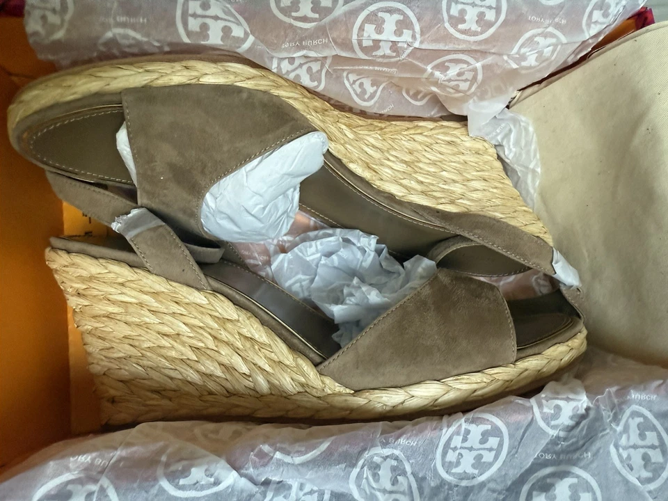 Cuñas de gamuza marrón para mujer Tory Burch rafia talla 9 Foto 2 de 4