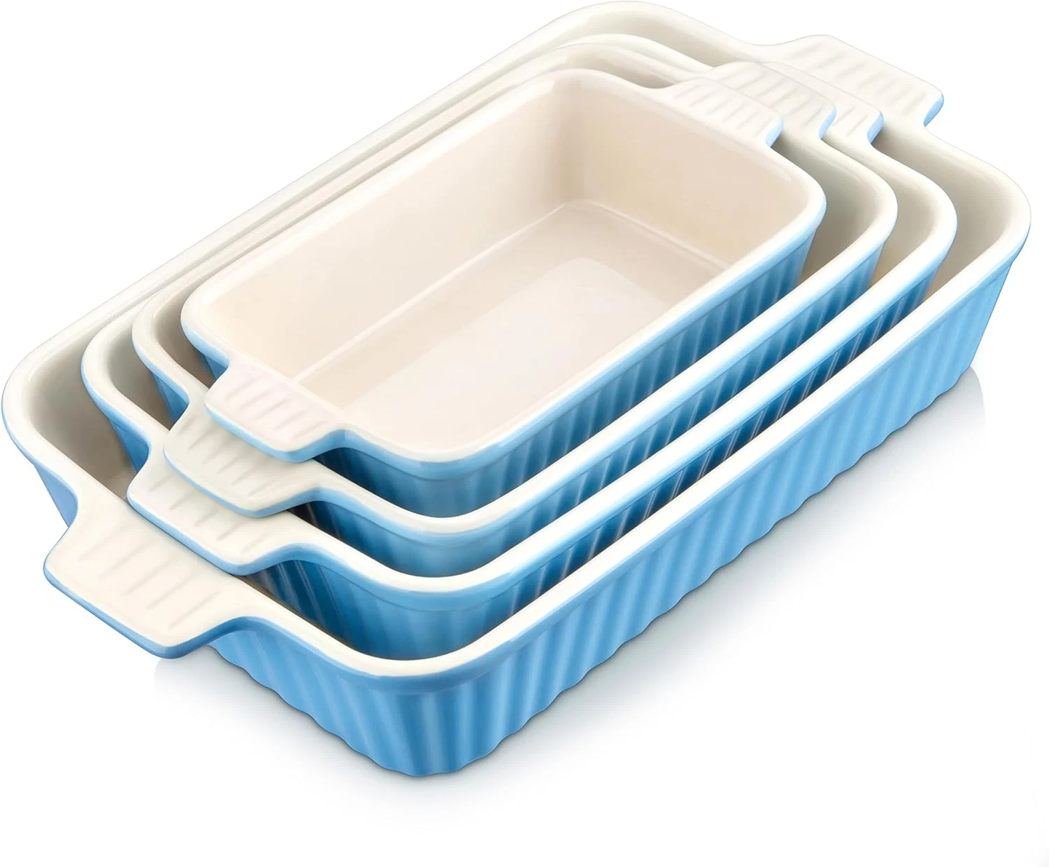 Blue Porcelain Casserole Dishes Set of 4 - Rectangular Bakeware Pans