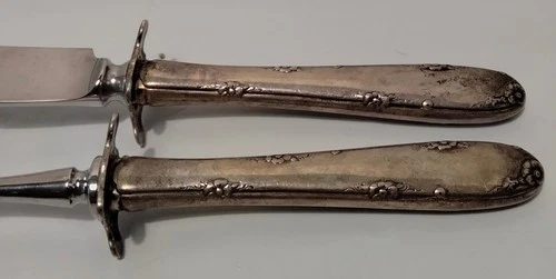 Towle Sterling Silver Handle Carving Set 10" Knife 8 1/2" Fork Rose Pattern