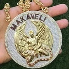 5Ct Round Moissanite Men's MAKAVELI Custom Pendant 14K Two Tone Gold Plated 2 In