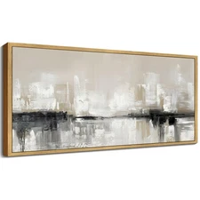 Black Brown Abstract Framed Wall Art Pastel Landscape Shapes Abstract Illustr...