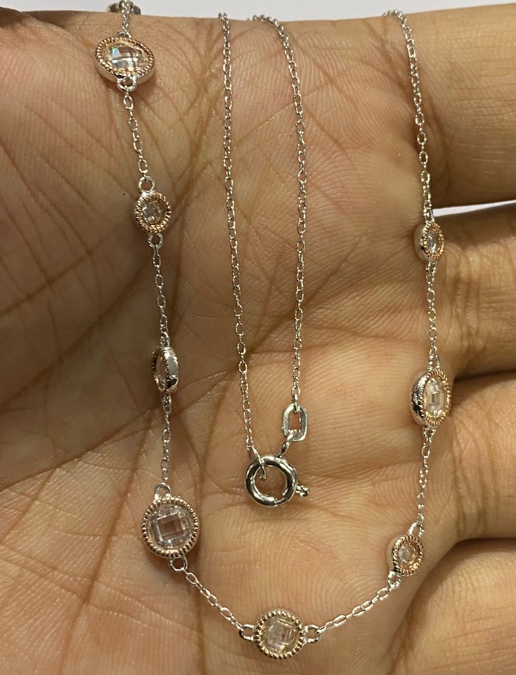 QVC Diamonique 36" Special Cut Station Necklace, Sterling Preowned