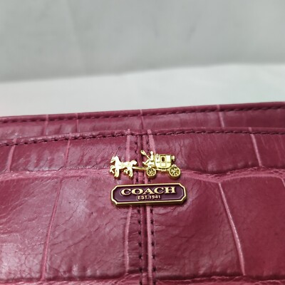 Coach Madison Raspberry Pink Leather Crocodile Embossed Zipper