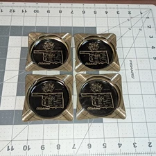  Vintage Tin Souvenir Ashtray- Oklahoma - Black and Gold Qty 4 Mistletoe 