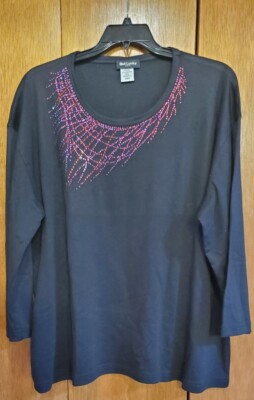 Get Lucky USA Black  Bedazzled Rhinestone Holiday Shirt #3XL