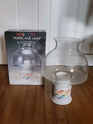 Vintage 1980s 80s Rainbow Horizon Hurricane Lamp Ceramic Base w/ Original Box
