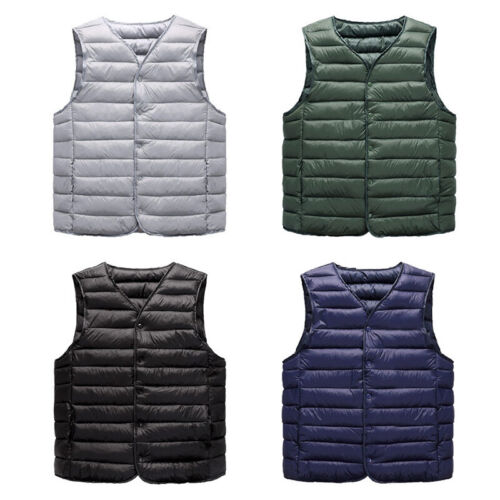 Men Quilted Waistcoat Gilet Bubble Puffer Jacket Sleeveless V Neck Tops Outwear - Picture 1 of 14