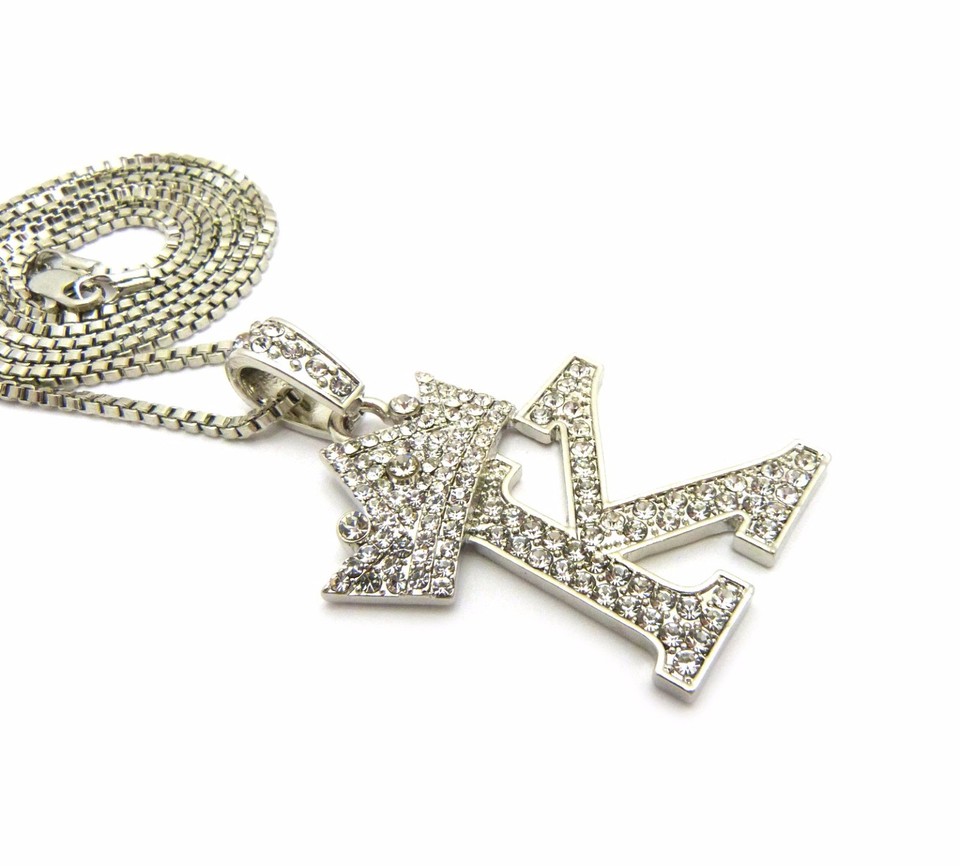 NEW KING 'K' PENDANT & 24" BOX/CUBAN CHAIN HIP HOP NECKLACE XZ160R eBay