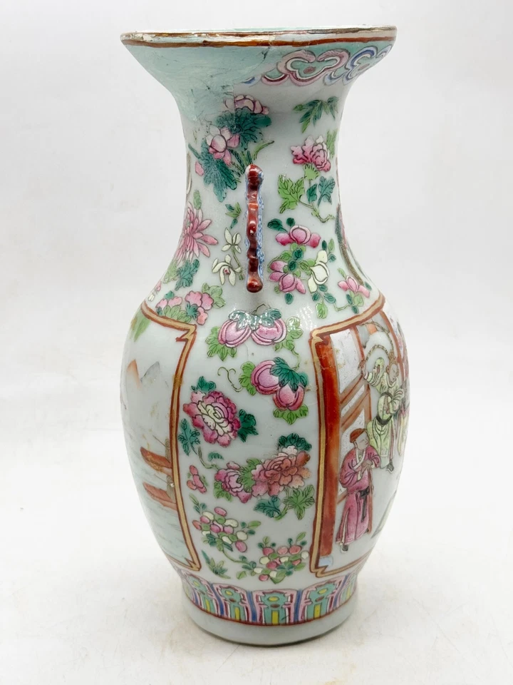 ANTIQUE  HAND PAINTED CHINESE VASE ORIENTAL DECORATIVE ART FLORAL SCENE - Image 2 of 4