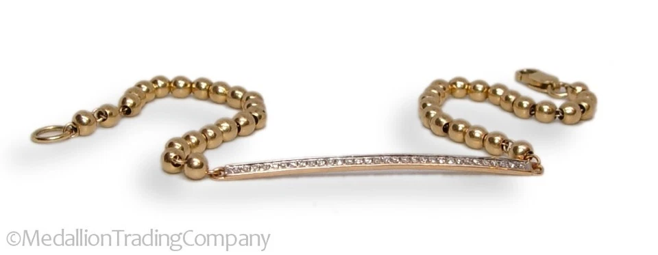 ZOE LEV 14k Yellow Gold Pave' Diamond Bar 3mm Bead Ball Bracelet 7 Inch 4.17 grm - Image 3 of 4
