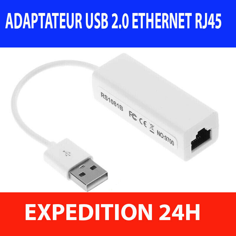 Adaptateur Réseau USB Ethernet Lan RJ45 Windows PC Mac 100Mbps Carte Réseau  Clé