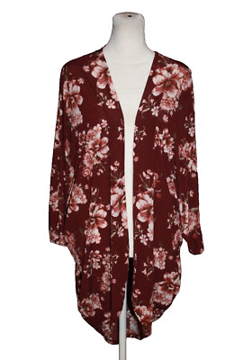 Lime n Chili Lightweight Cardigan Size Medium M Burgundy Floral 3/4 Sleeve
