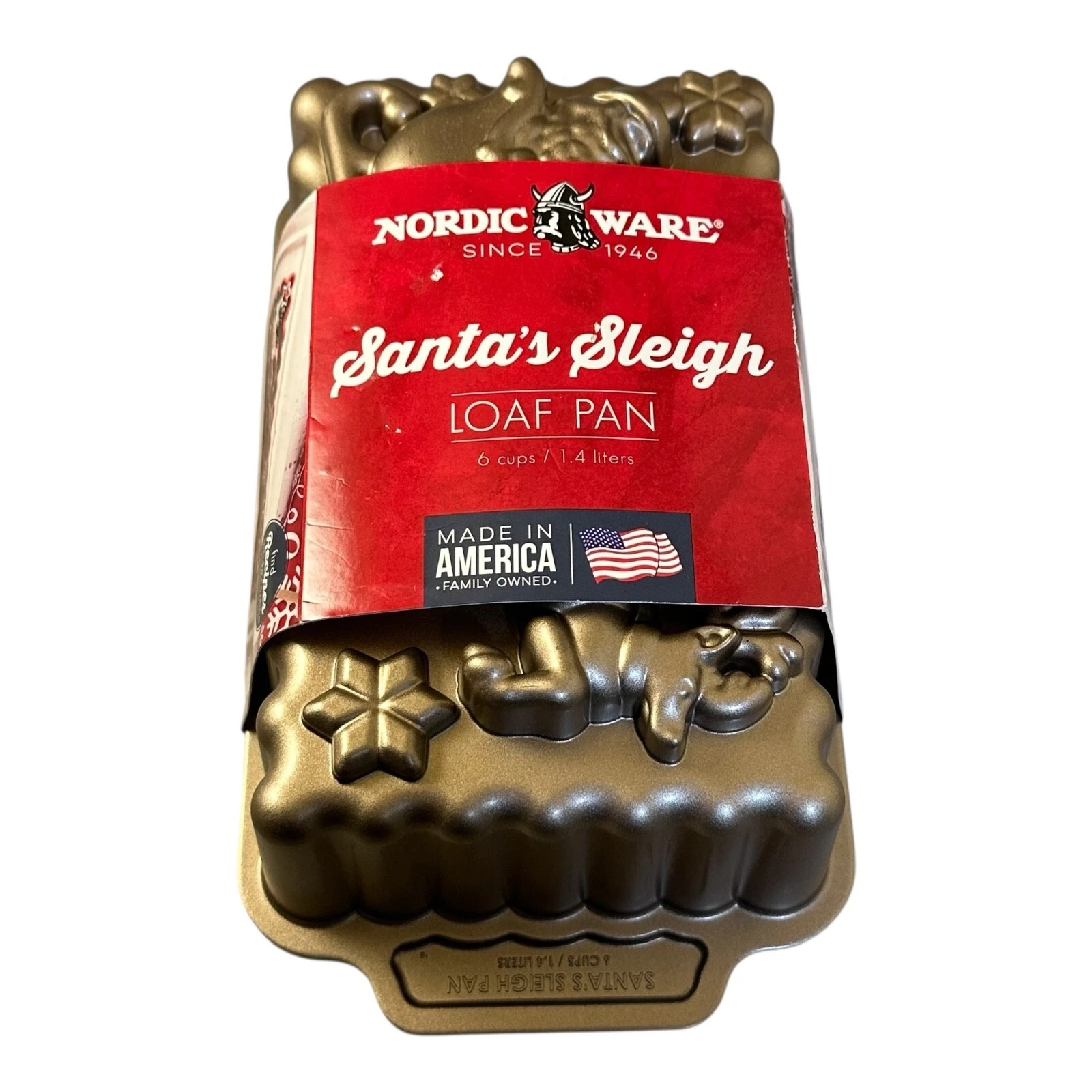 New Nordic Ware Santa’s Sleigh Loaf Pan 6 Cup Cast Aluminum USA Bakeware