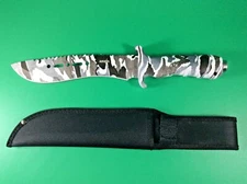 12" Military Survival White Camo Fixed Blade Knife