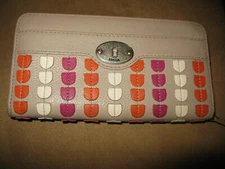 FOSSIL LADIES LEATHER BEIGE CREDIT CARD CHANGE PURSE WALLET EUC