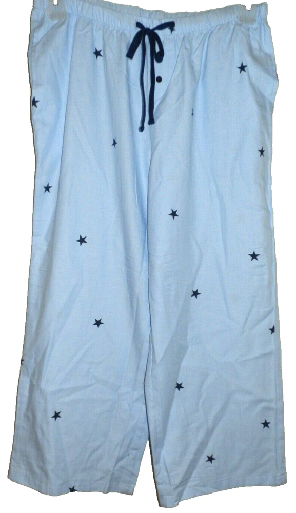 New Womens Large 12-14 Woven Crop Sleep Pants Blue Stars Joyspun