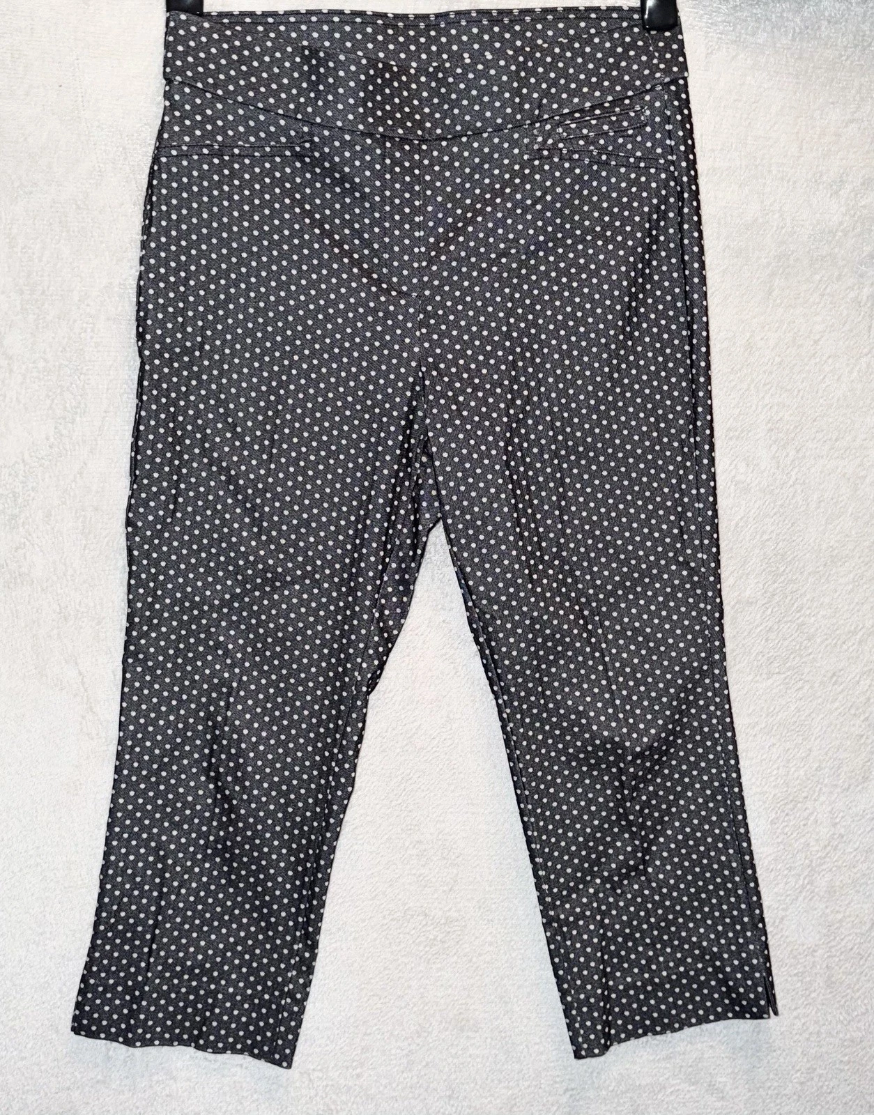 Anne Klein Capri Pants Size 8 Blue Polka Dot Pockets Straight Leg Flat Front EUC