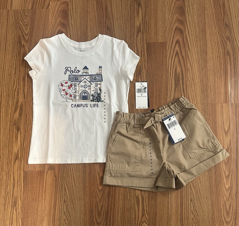 Polo Ralph Lauren Girls Cotton Tee & Cotton Twill Paperbag Shorts, Size 6