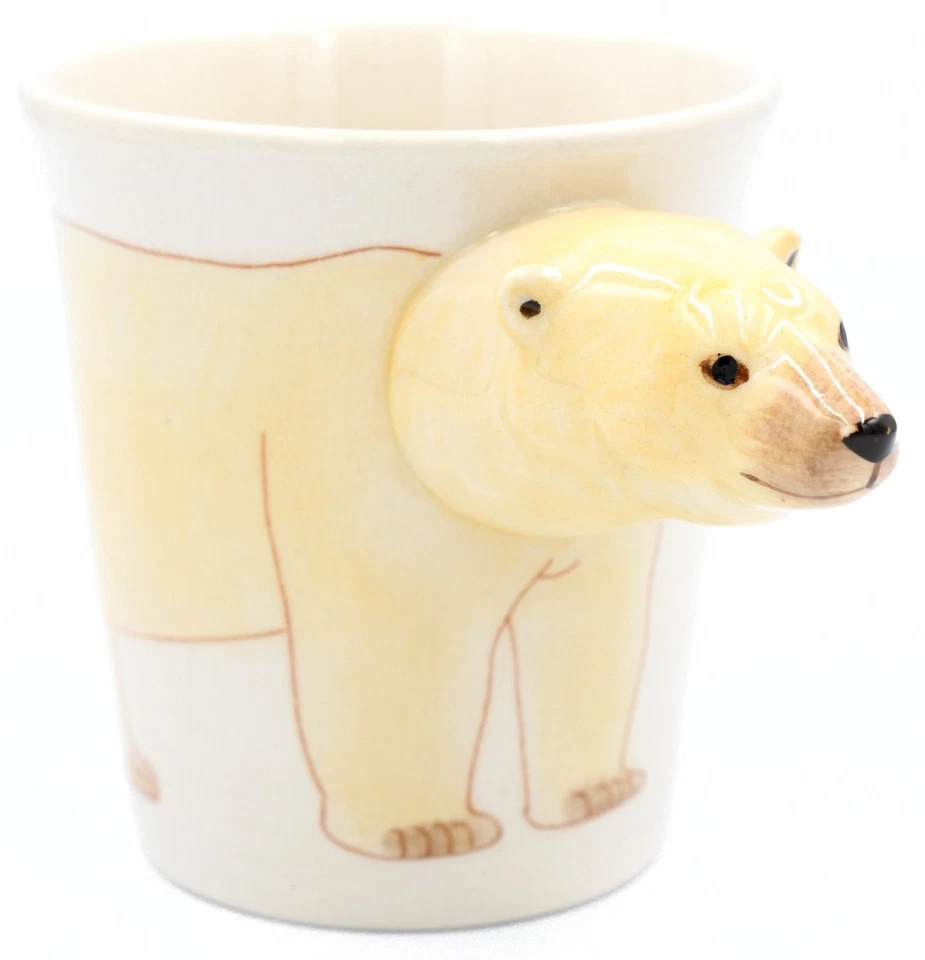 LAND OF SIMPLE TREASURES Hand Painted Porcelain Coffee Tea Mug Hot Cold 3D Animal Cup Art Deco-Polar Bear