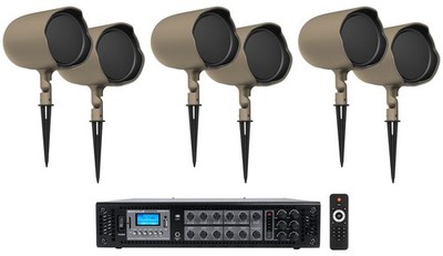 6 JBL GSF6-TN 6.5'' Landscape Ground Stake/Wall Mount 70v Commercial Speakers+Amp