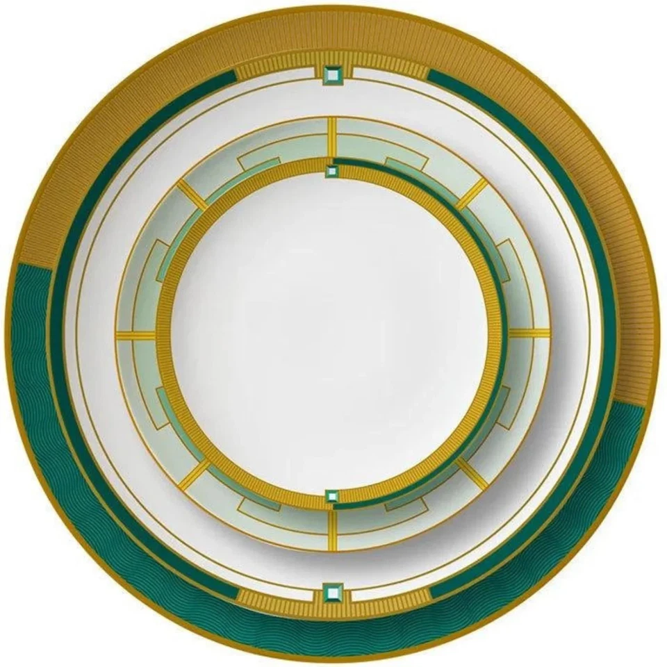 Luxuriöses Green & Yellow Circular Bone China Geschirrset