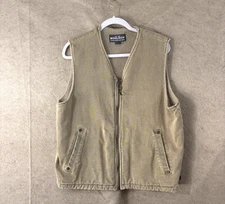 Woolrich Sherpa Lined Denim Vest Mens Sz M Tan Pockets Full Zip VTG