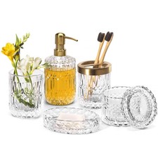 6PCS Bathroom Clear Glass Accessories Set Lotion Soap Dispenser, Soap Dish, ...